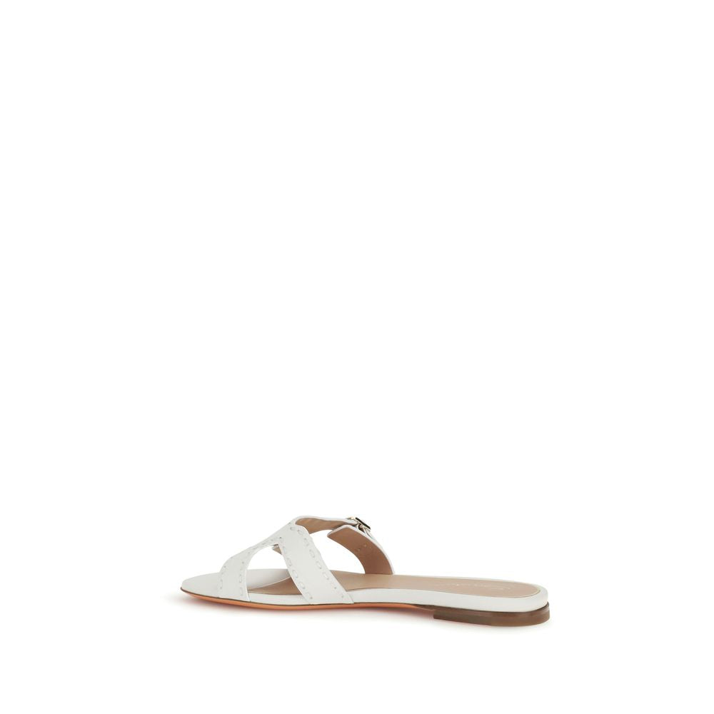 White Calf Leather Flat Sandals