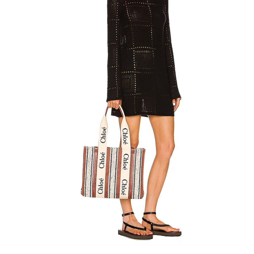 Linen Leather-Trimmed Tote Bag