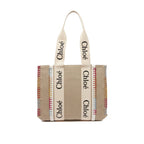 Beige Linen Tote with Calfskin Trim