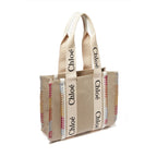 Beige Linen Tote with Calfskin Trim