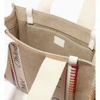 Beige Linen Tote with Calfskin Trim
