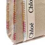 Beige Linen Tote with Calfskin Trim