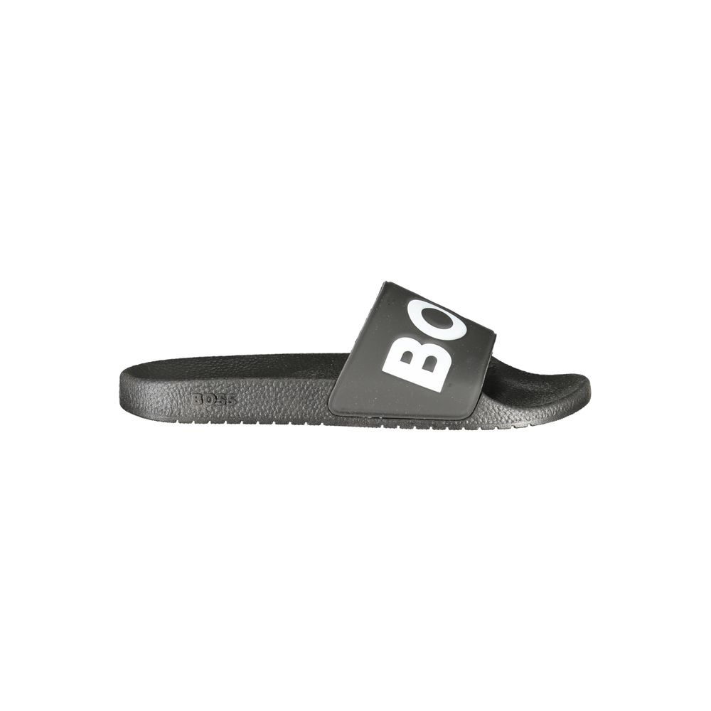 Black Polyurethane Slide Sandals
