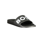 Black Polyurethane Slide Sandals