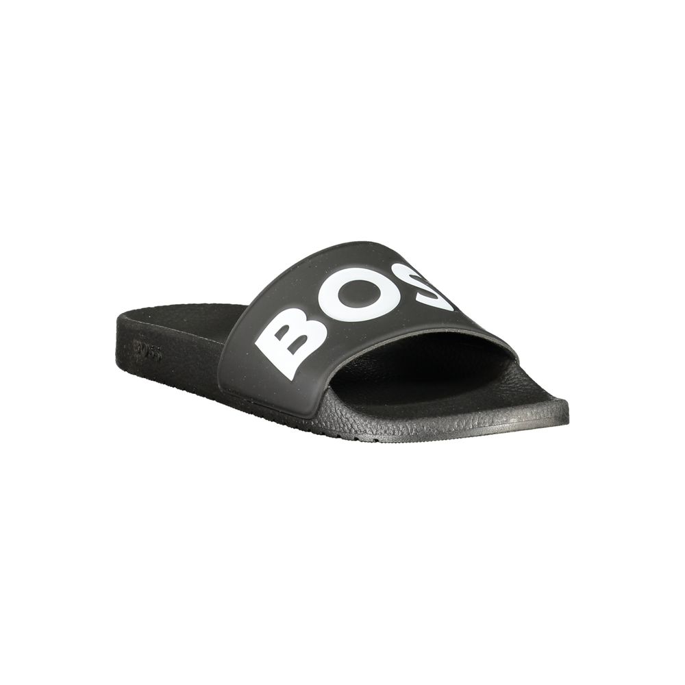 Black Polyurethane Slide Sandals