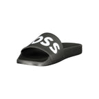 Black Polyurethane Slide Sandals