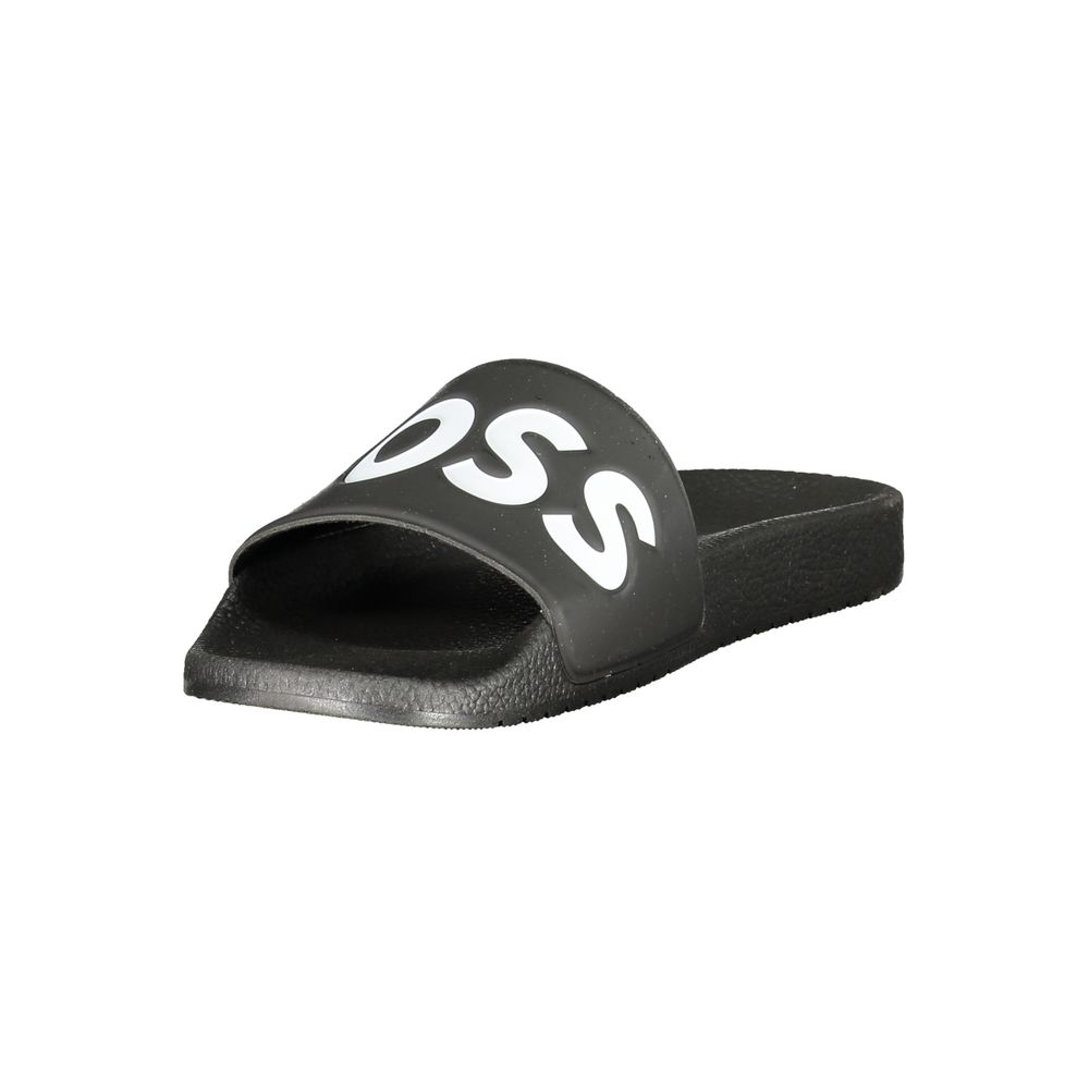 Black Polyurethane Slide Sandals