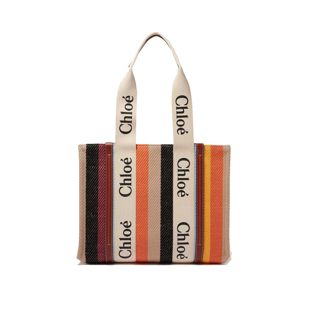 Linen Tote Bag with Leather Detail