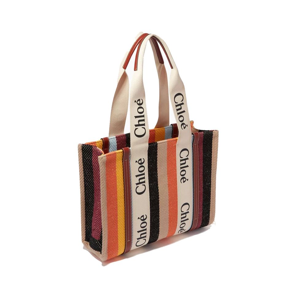 Linen Tote Bag with Leather Detail