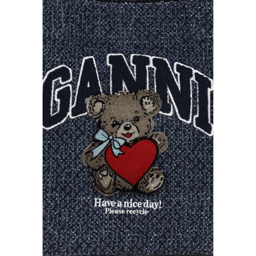 Medium Cotton Tote Bag With Bear Motif