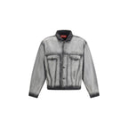 Denim Jacket with Tonal Stitching and Leather Collar