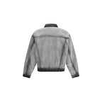 Denim Jacket with Tonal Stitching and Leather Collar