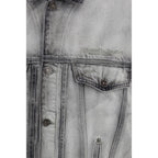 Denim Jacket with Tonal Stitching and Leather Collar