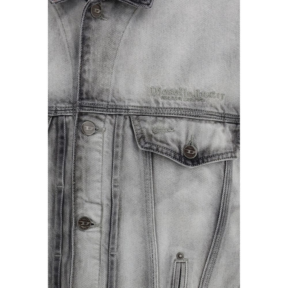 Denim Jacket with Tonal Stitching and Leather Collar