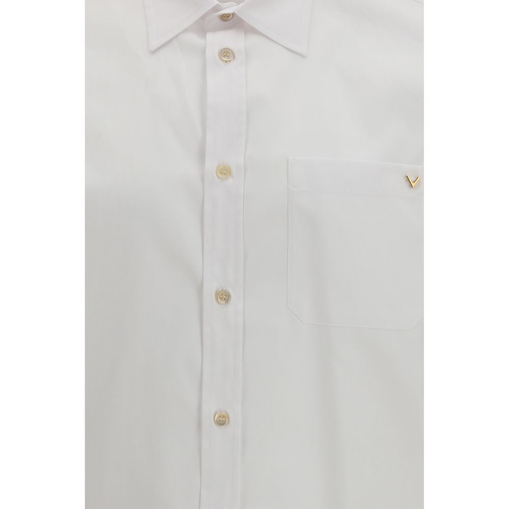 White Cotton Oxford Shirt with VGold Detail