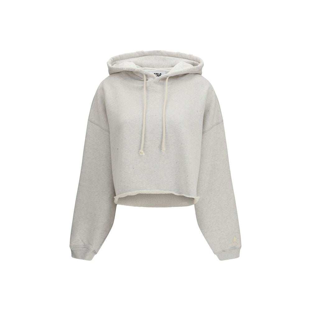 Oversized Grey Mélange Cotton Cropped Hoodie