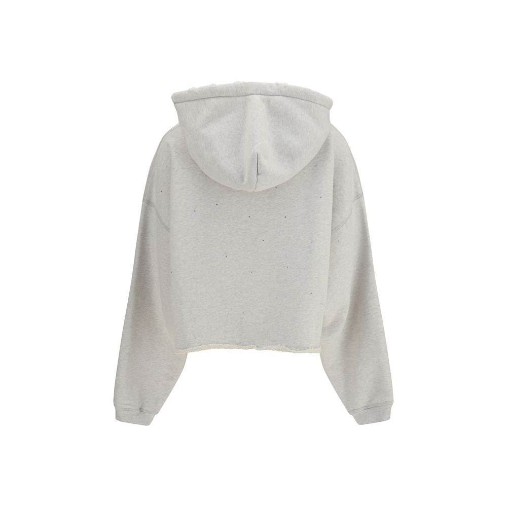 Oversized Grey Mélange Cotton Cropped Hoodie