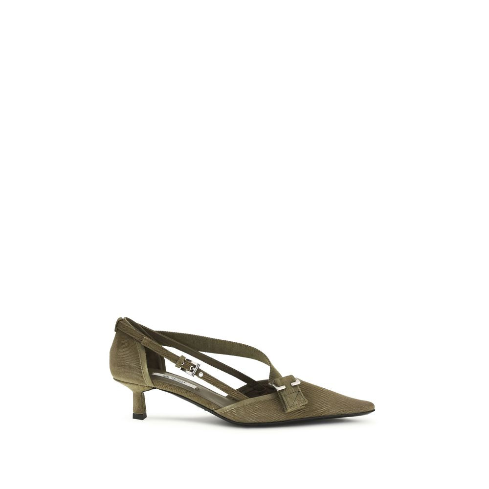 Bicolor Cotton Kitten Heel Pumps