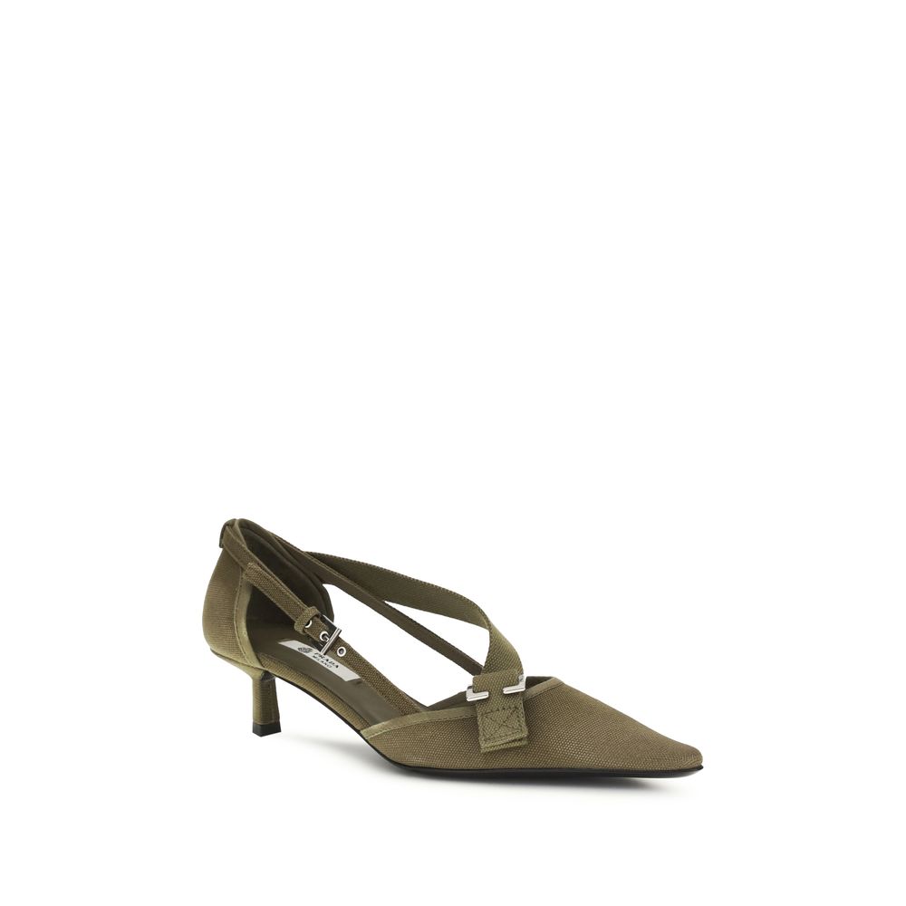 Bicolor Cotton Kitten Heel Pumps