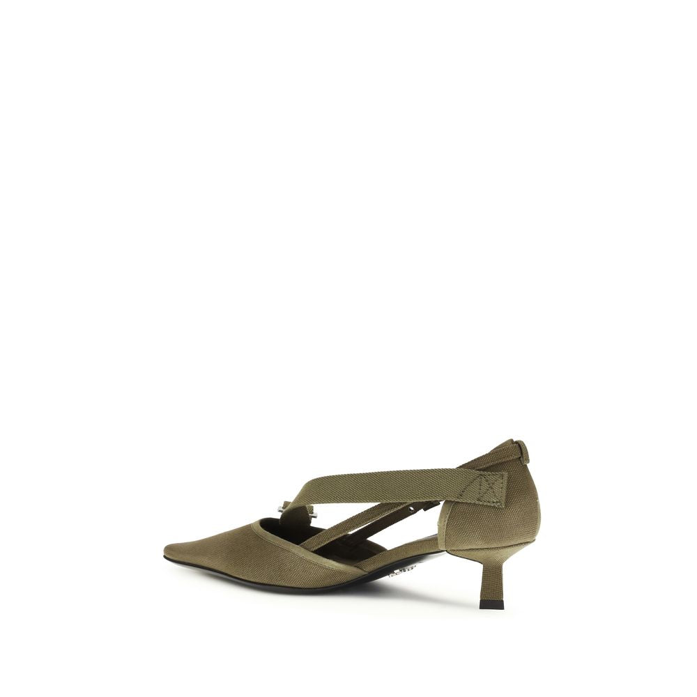Bicolor Cotton Kitten Heel Pumps