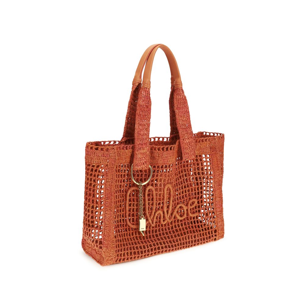 East-West Summer Banana Raffia and Leather Tote Bag