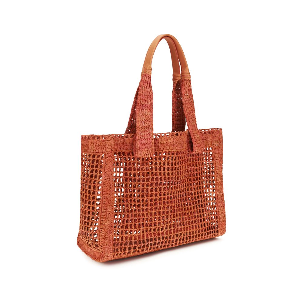 East-West Summer Banana Raffia and Leather Tote Bag