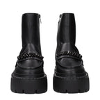 Bryer Flat Black Leather Ankle Boots