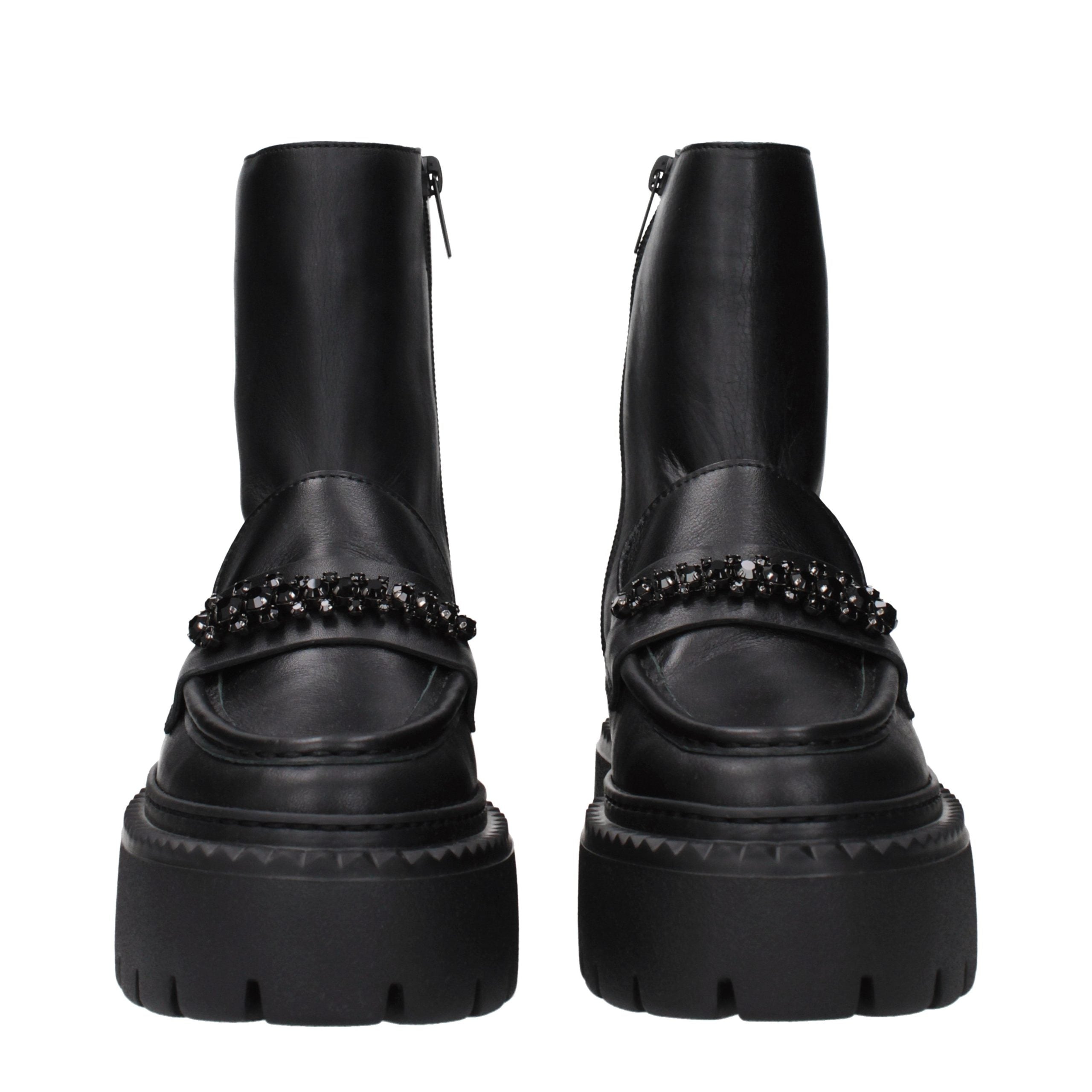 Bryer Flat Black Leather Ankle Boots