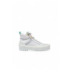 White Fabric Lug-Sole Mid-Cut Sneakers