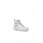 White Fabric Lug-Sole Mid-Cut Sneakers