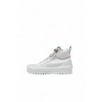 White Fabric Lug-Sole Mid-Cut Sneakers