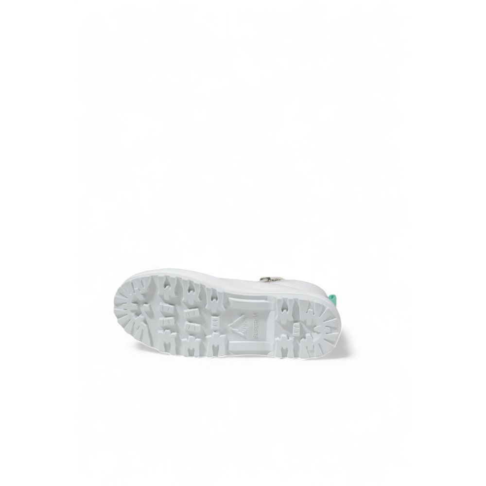 White Fabric Lug-Sole Mid-Cut Sneakers