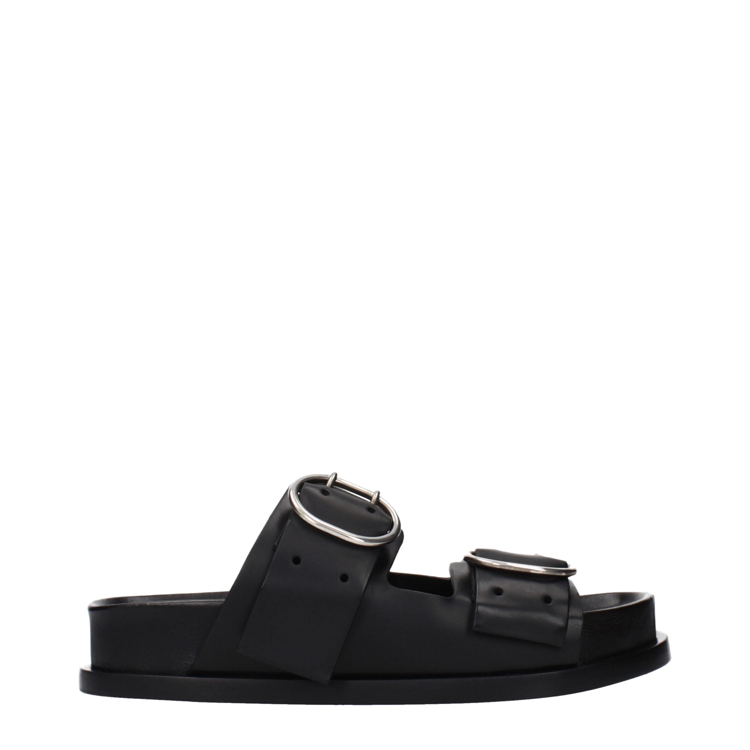 Black Leather Slippers