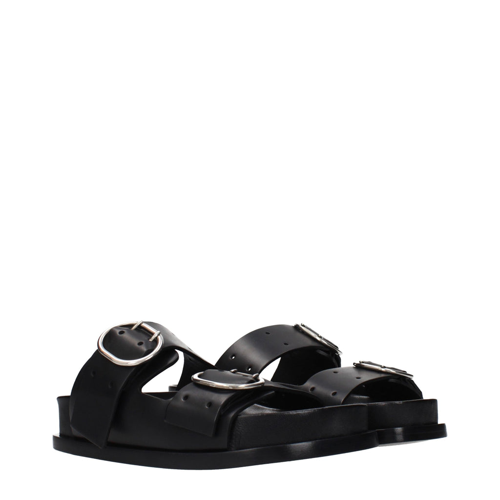 Black Leather Slippers
