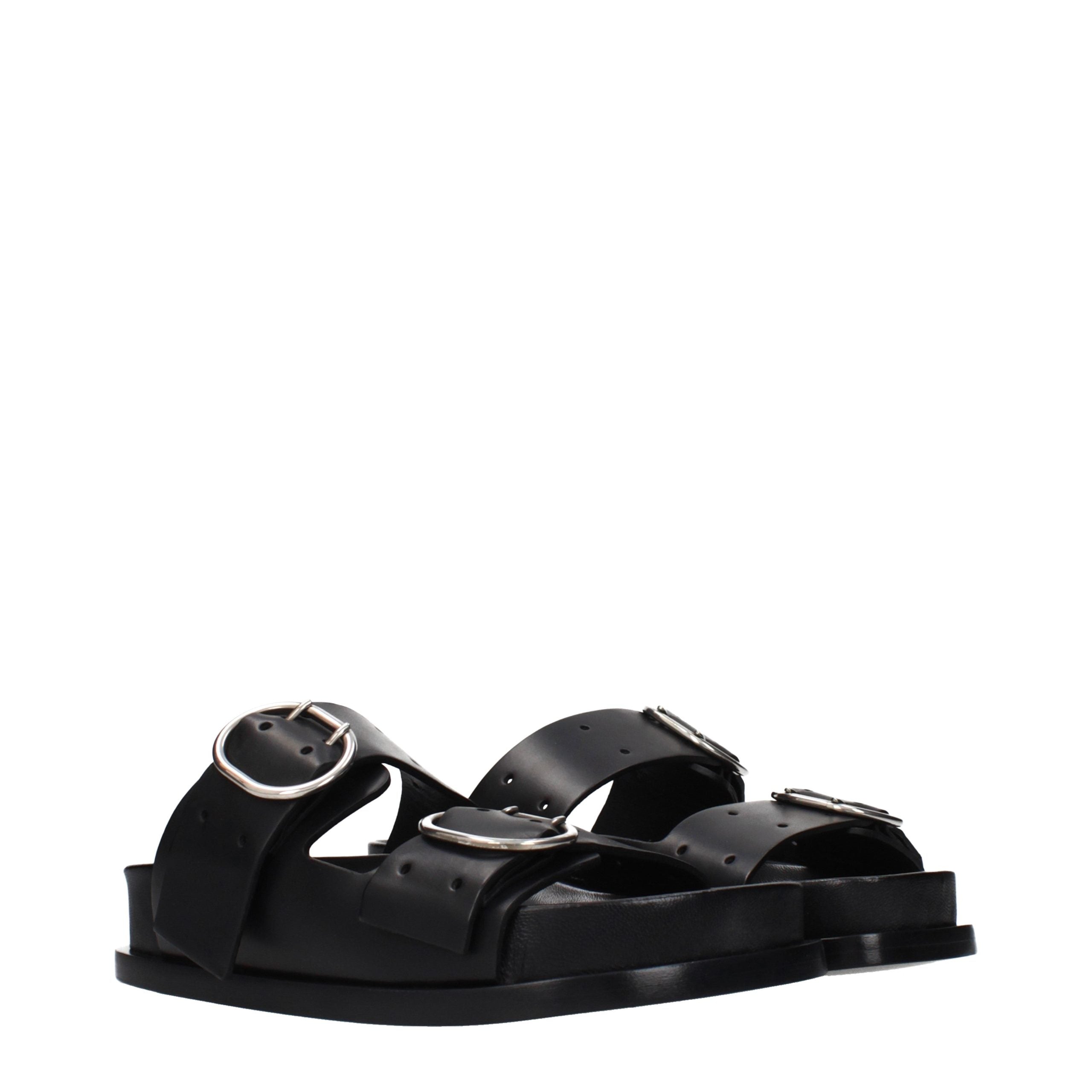 Black Leather Slippers