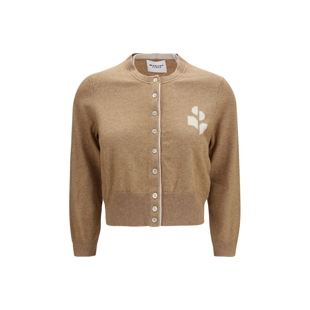 Beige Cotton Wool Lona Cropped Cardigan