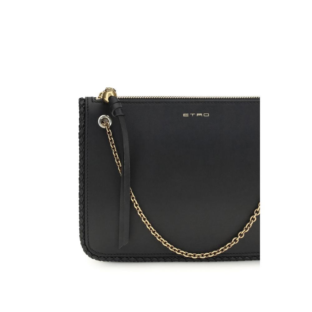 Black Calf Leather Crossbody Clutch