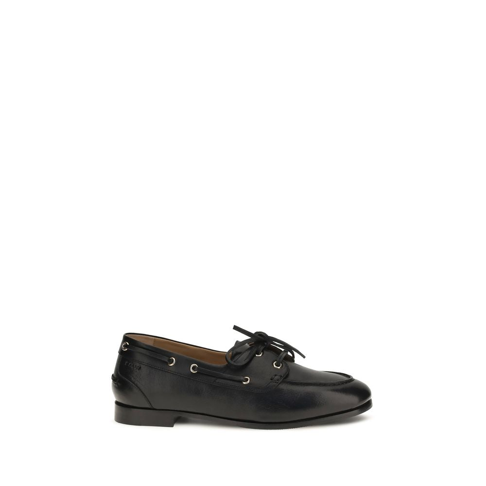 Black Calf Leather Plume Slip-On Loafers