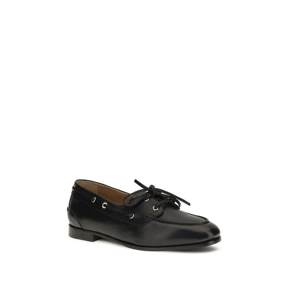 Black Calf Leather Plume Slip-On Loafers