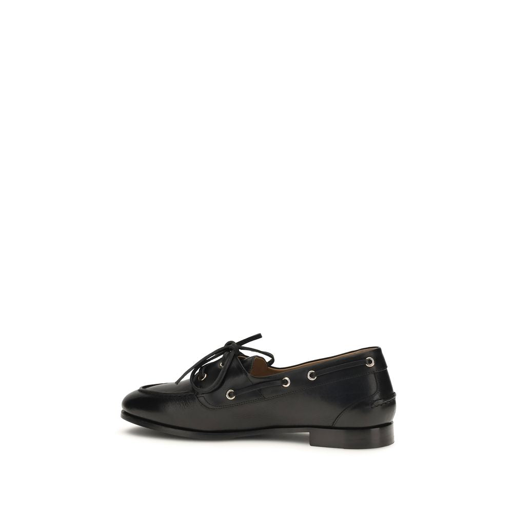 Black Calf Leather Plume Slip-On Loafers