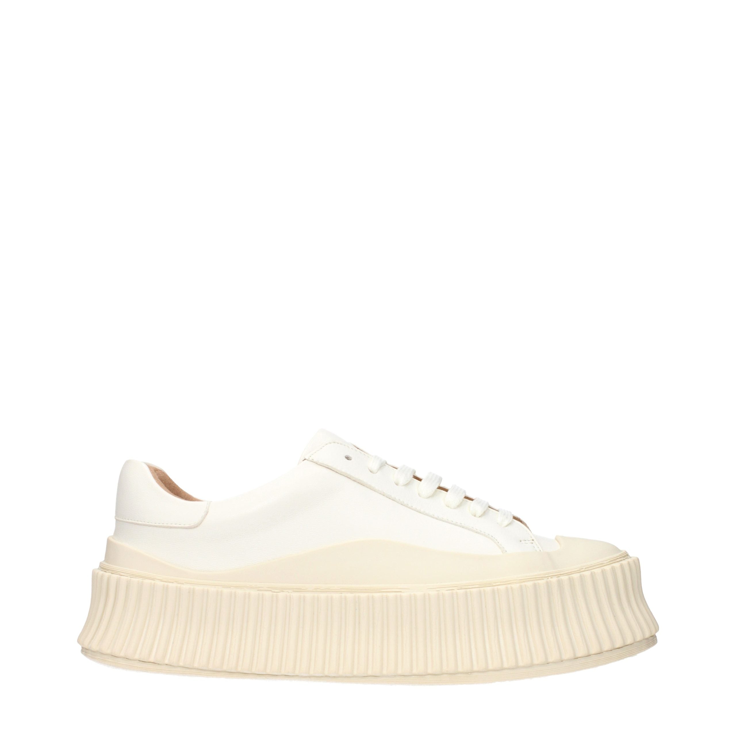 White Grained Leather Platform Sneakers