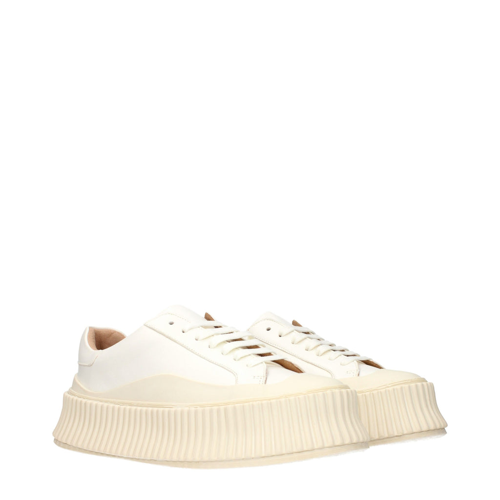 White Grained Leather Platform Sneakers