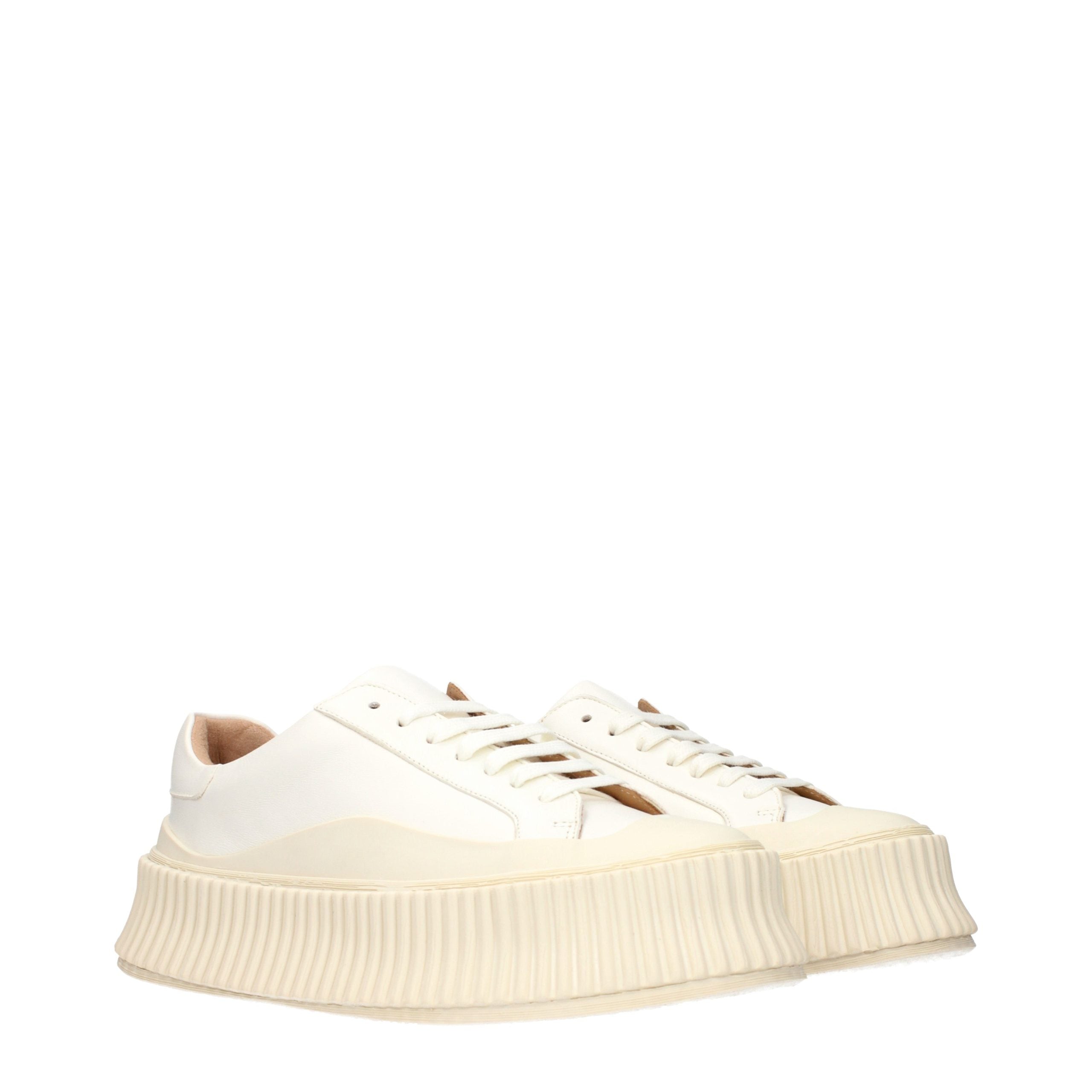 White Grained Leather Platform Sneakers
