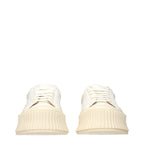 White Grained Leather Platform Sneakers