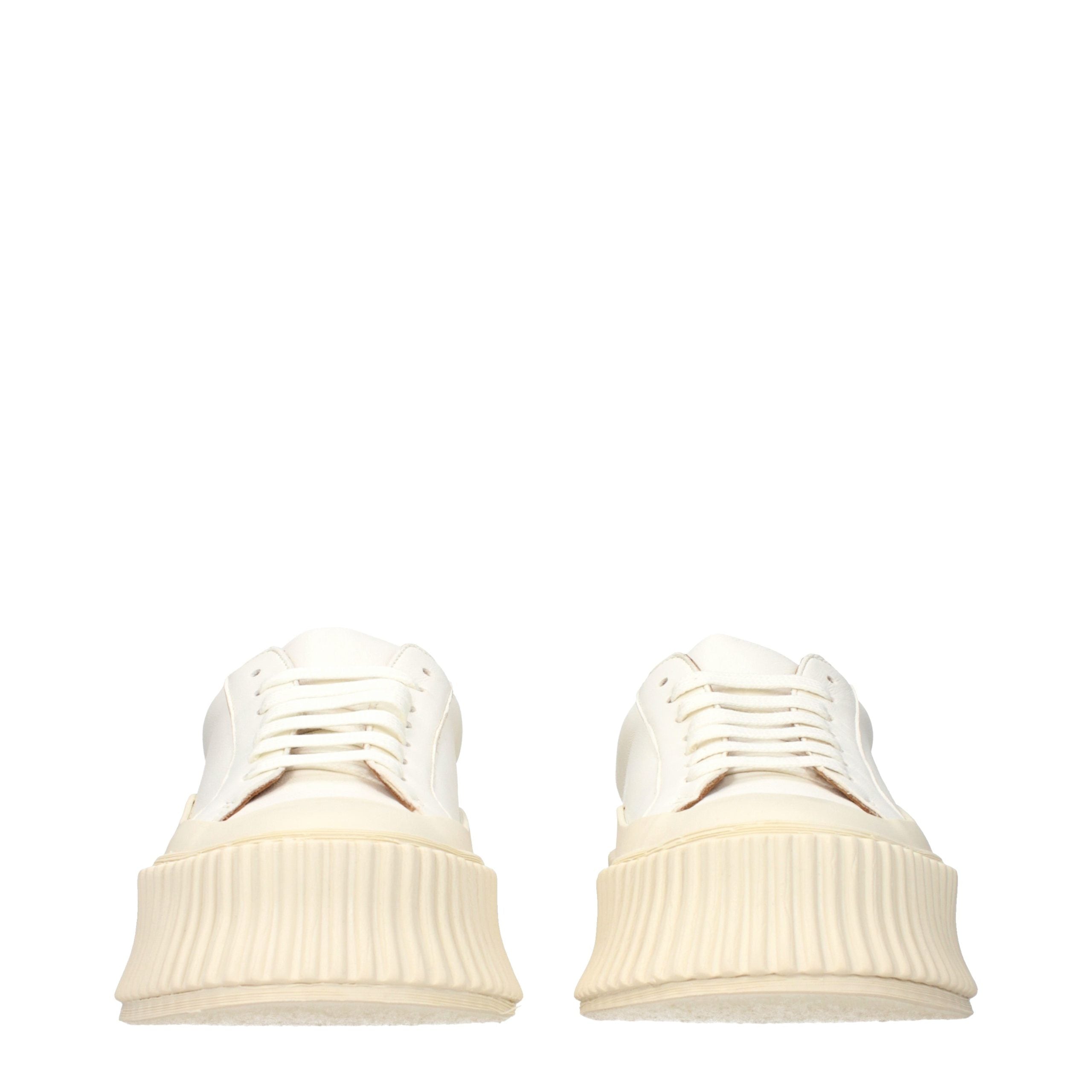 White Grained Leather Platform Sneakers
