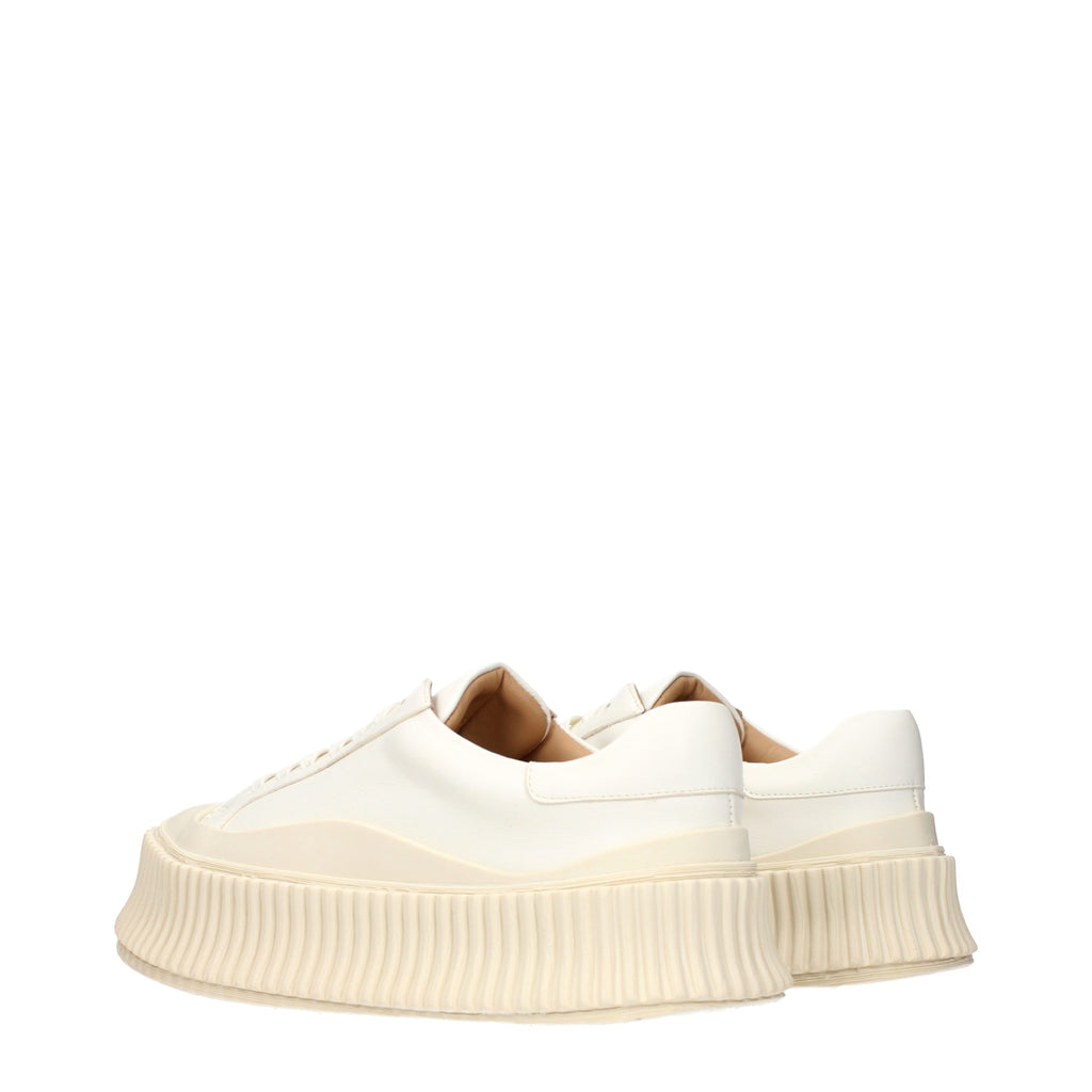 White Grained Leather Platform Sneakers
