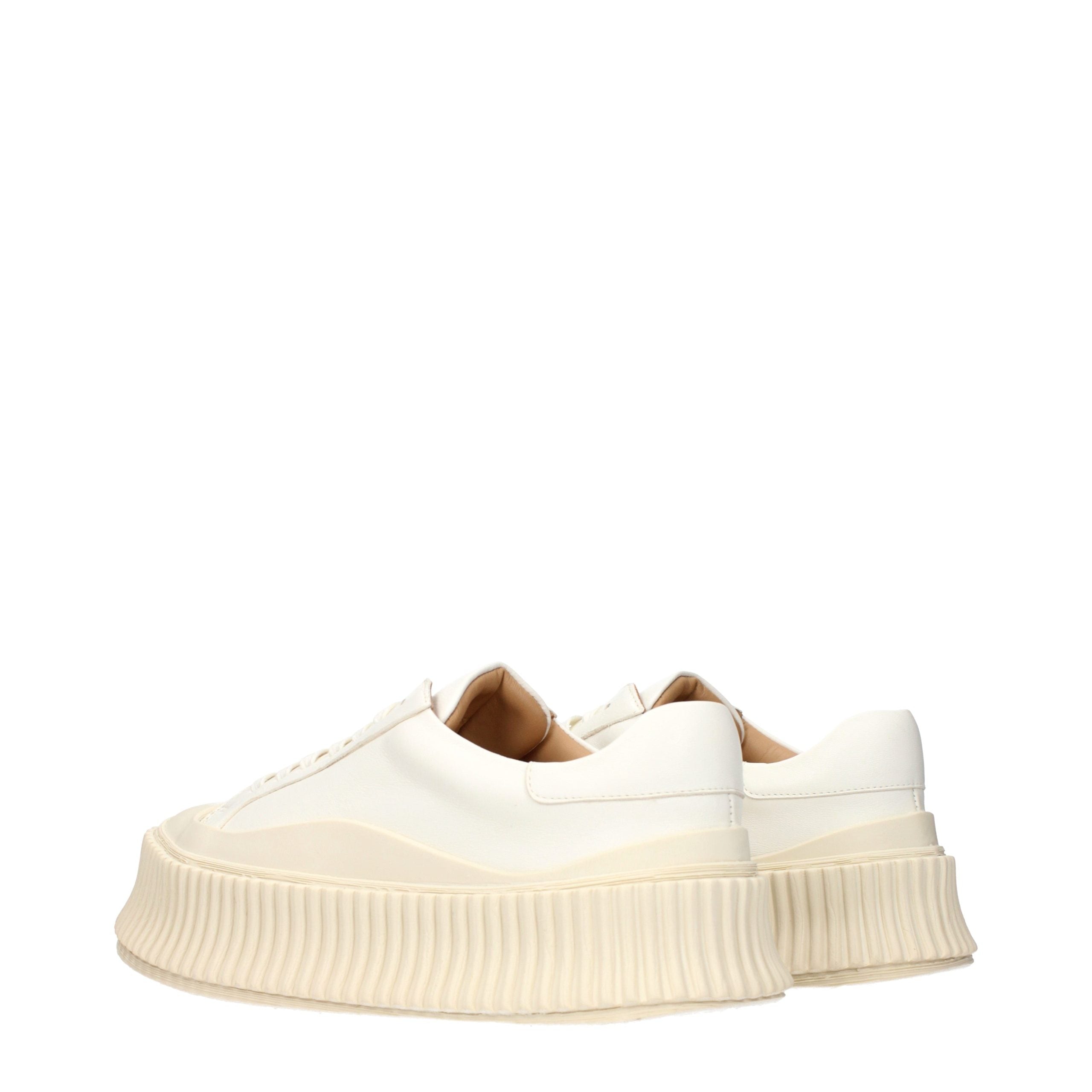 White Grained Leather Platform Sneakers