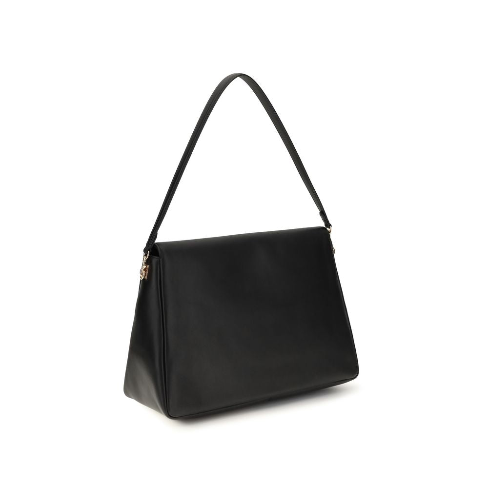 Black Calf Leather Charlie Large Shoulder Bag