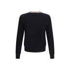Merino Wool Check Trim V-Neck Sweater