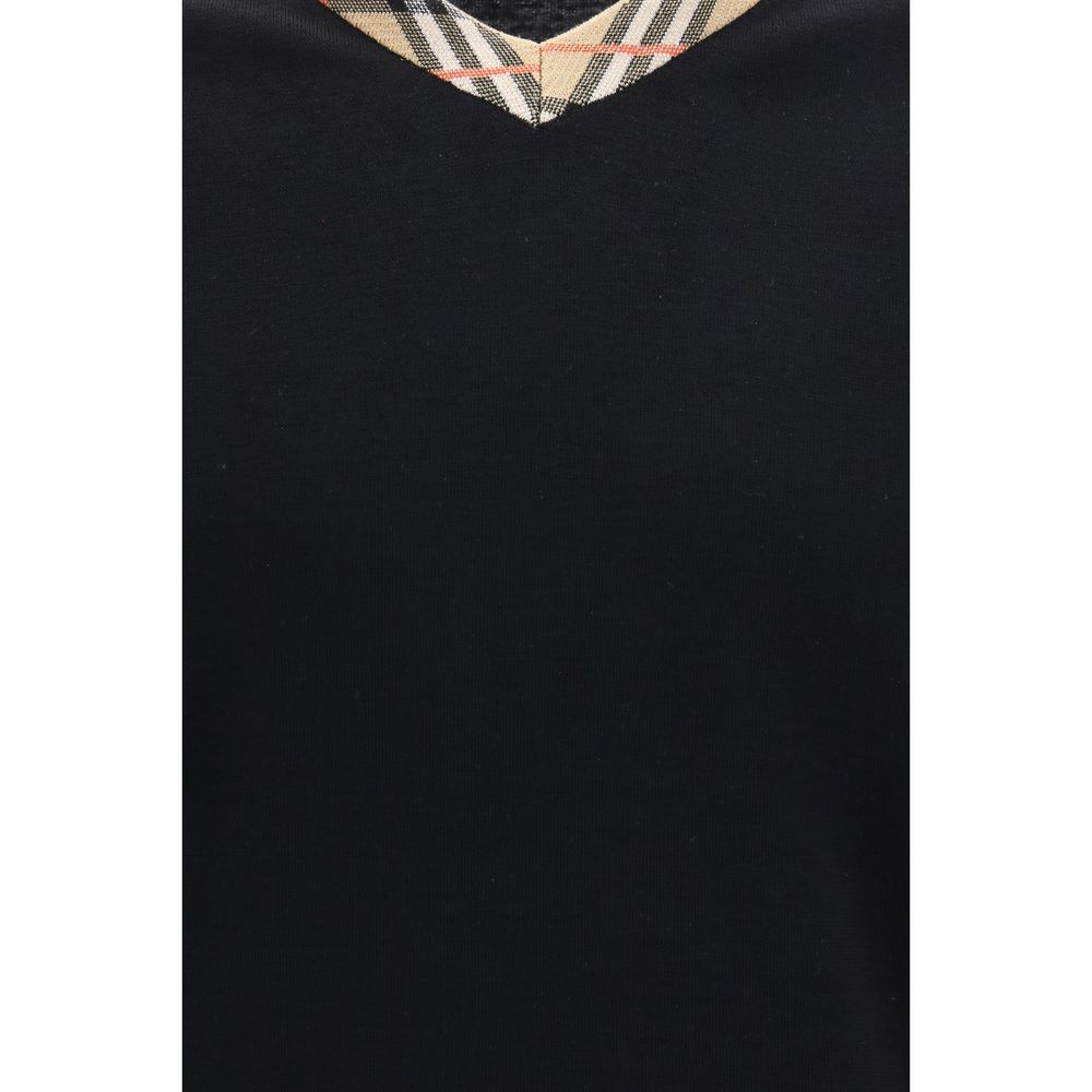 Merino Wool Check Trim V-Neck Sweater